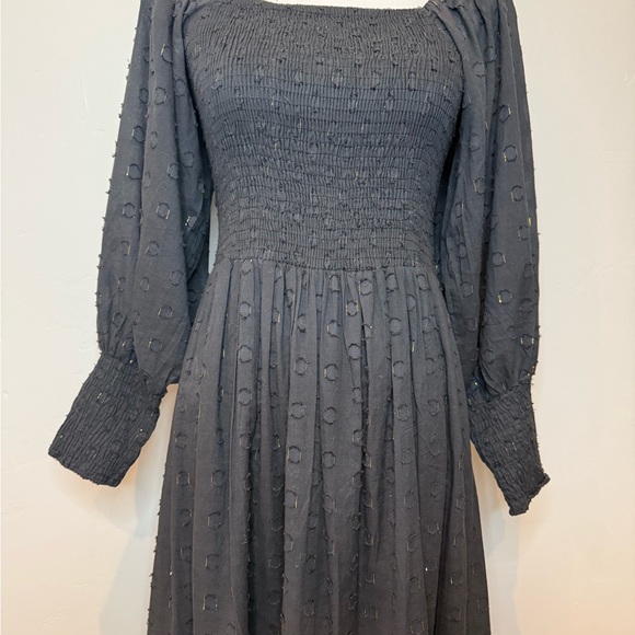 Oliphant Smocked Top Ruffle Midi- Midnight Black/Gold Tiered Dress, Size SMALL - Picture 7 of 17